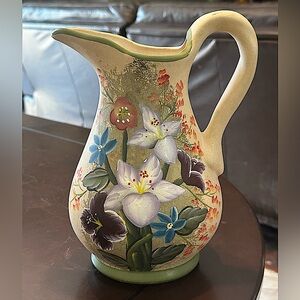 Decorative Pottery Water Pitcher - Hand-Painted Floral Design by Hosley Pottery